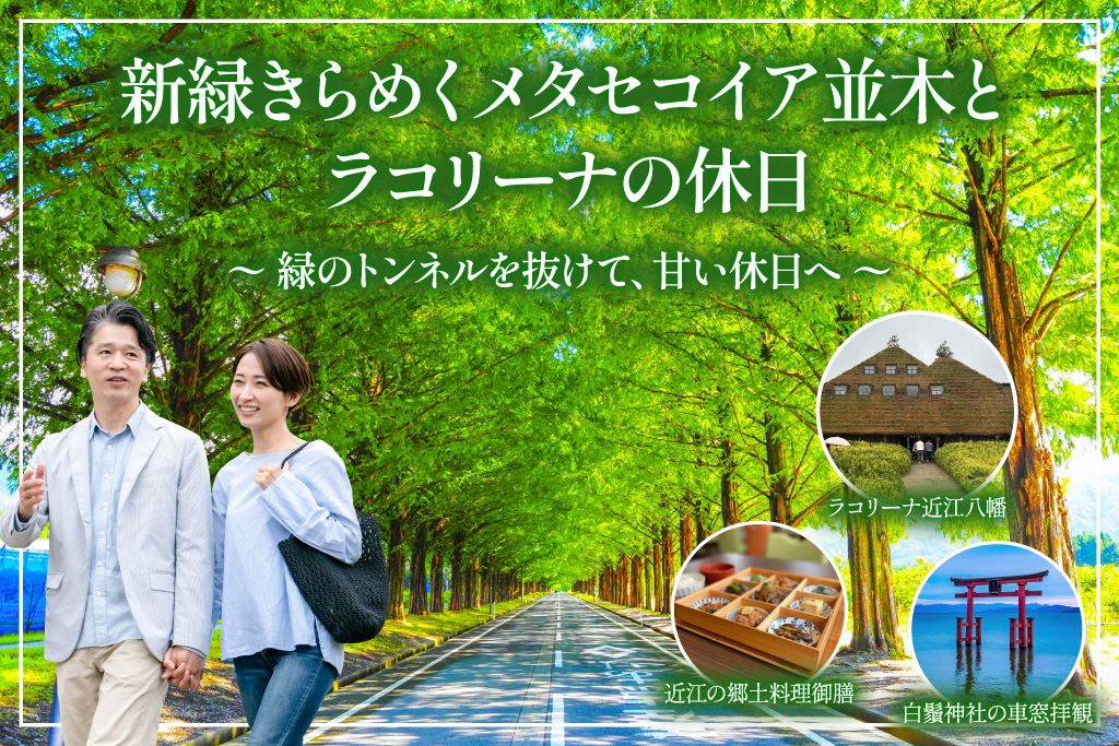 メタセコイア並木とラコリーナ近江八幡の婚活バスツアーバナー
